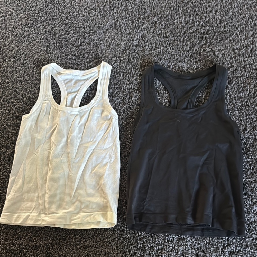 Lululemon Athletica Black and Cream Racerback Tanks